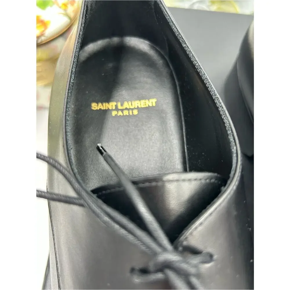 Men's Saint Laurent ADRIEN Derby shoes in Black glazed Leather size 44 Italy